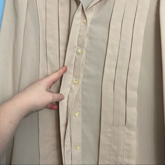Vintage La Blouse Sheer Polyester Pleated Blouse - Cream - Size US 16 - Picture 6 of 9
